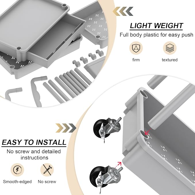 Goovilla 3 Tier Rolling Utility Cart Organizer with Removable Drawer, Grey | Stable and Sturdy Rolling Storage Carts with 2 Lockable Wheels for Bathroom, Kitchen, Snack, Craft, Makeup, Baby Essentials