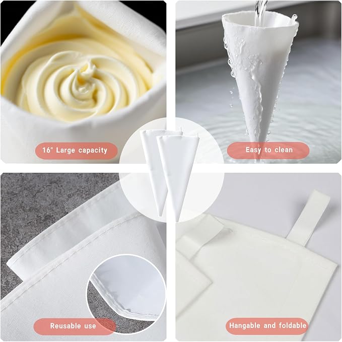 16PCS Large Piping Tips Set, Stainless Steel frosting tips | Reusable cotton piping bag and auxiliary cup, Cake Decorating Tips Set for Cake Decorating, Cupcakes, Cookies, DlY pastries