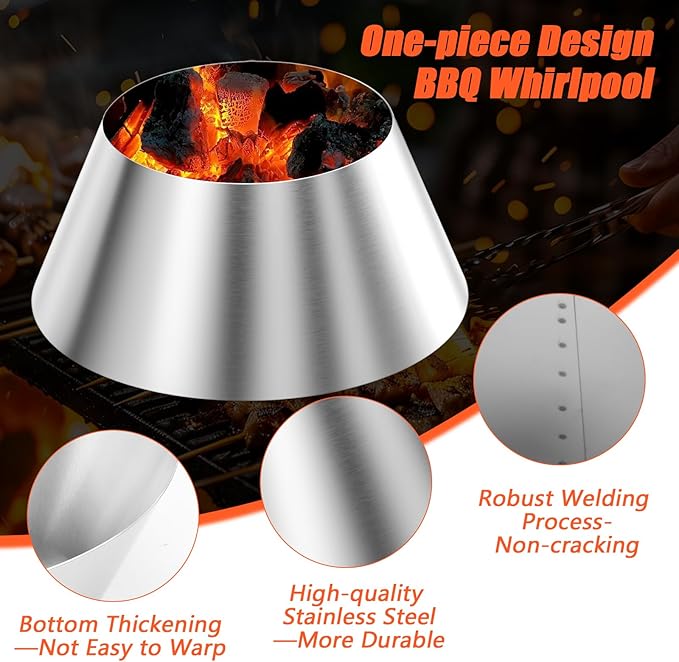 QuliMetal Stainless Steel BBQ Whirlpool for Weber Kettle 22 26.75 Inches | WSM, Big Green Egg, Kamado Joe, Weber Smokey Mountain Charcoal Briquet Holders, Kettle Charcoal Grill Accessories
