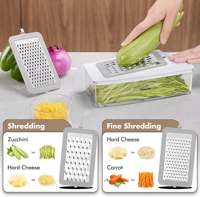 Geedel Vegetable Chopper with Container, 4 in 1 Food Chopper Veggie Slicer | Onion Chopper, 420 Stainless Steel, Safety Lock, Dishwasher Safe, No BPA, Cleaning Brush Included, for Vegetables, Cheese