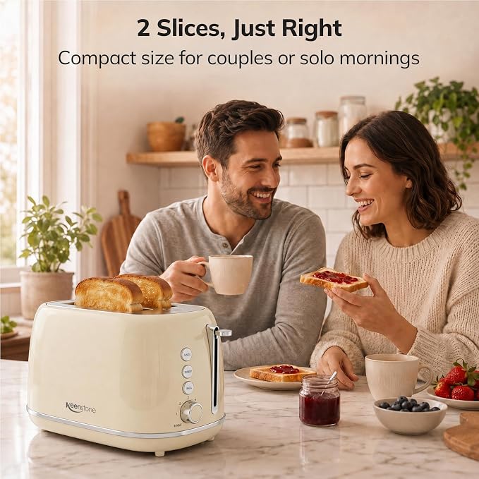 Toasters 2 Slice Retro Stainless Steel Toasters with Bagel, Cancel, Defrost Function and 6 Bread Shade Settings Bagel Toaster, Beige