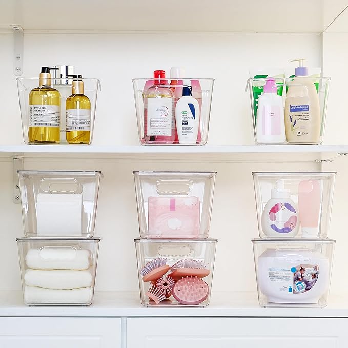 Vtopmart 10 Pack Clear Stackable Storage Bins with Lids, Large | BPA-free Plastic, Organize Vertically, For Pantry Kitchen Fridge Cabinet Closet Bathroom, Built to Last, Easy to Move