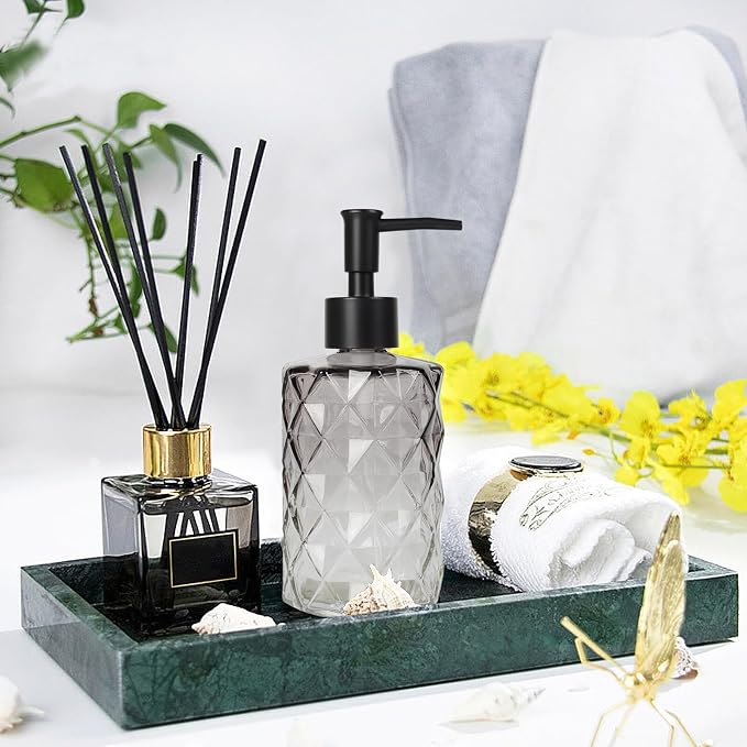 Topsky Glass Soap Dispenser with Plastic Pump, 330ml Liquid Hand Soap Dispenser, Rustproof Pump for Kitchen & Bathroom, Great for Lotions, Essential Oil, Liquid Soaps,Gradient Black