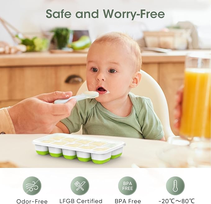 DOQAUS Ice Cube Tray with Lid and Bin,4 Pack Ice Cube Trays for Freezer | Silicone, Stackable. Easy Release Trays with Storage Bin & Scoop. Ideal for Freezer, Kitchen, RV, Cocktail, Coffee.