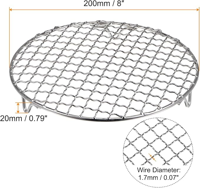 HARFINGTON Round Cooking Rack 8-inch 201 Stainless Steel Cross Wire Barbecue Grill Net with 20mm Legs for Cooking Baking Steaming BBQ