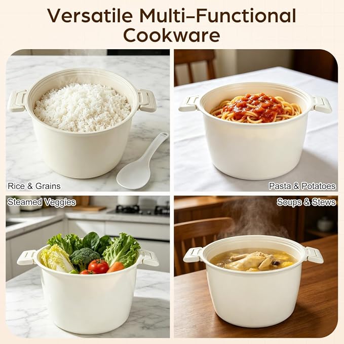 DOITOOL Microwave Rice Cooker 2.75 Quart Rice Steamer Cooker & Microwavable Pasta Maker with Steam Release Vent - 10 Cups Large Vegetable Steamer Bowl -, Dishwasher Safe