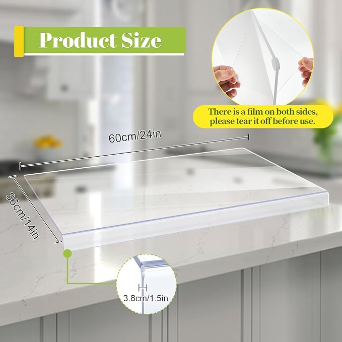 Wesiti Large Acrylic Cutting Board with Lip Non Slip 24"L X 14"W Clear Cutting Board Chopping Acrylic Countertop Protector Cover Shatter Resistant for Home Restaurant Kitchen Sink Stove