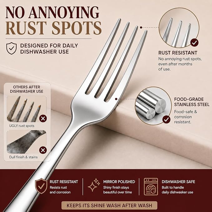 KIKCOIN 40 Pack Silverware Set for 8, Food-Grade Stainless Steel Flatware Set, Heavy Duty Mirror Polished Cutlery Utensils Set with Knives Spoons and Forks Set for Home Kitchen Restaurant Wedding