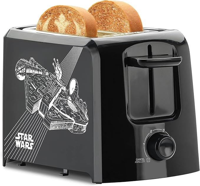 Star Wars 2-Slice Toaster with Ships from Select Brands - Kitchen Essential with Hinged Crumb Tray & Self-Centering Slots - Breakfast & Sandwich Toast Maker - Two Slice Toaster with Bread Lift