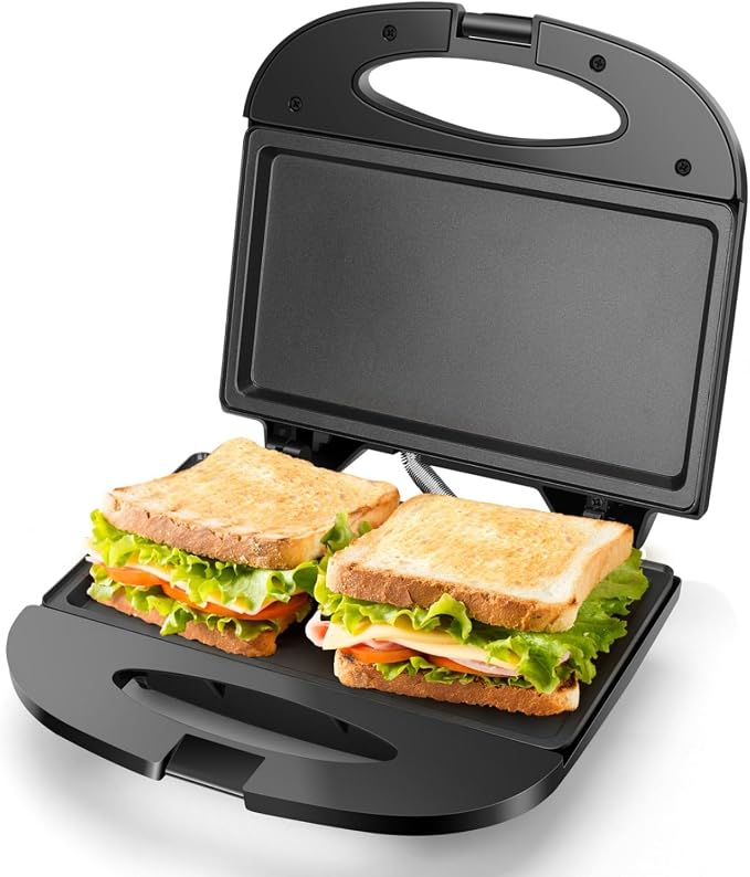 Aigostar Sandwich Maker with Non-stick Deep Grid Surface, Black | Compact Electric Grill for Egg, Ham, Steaks, Tostadora de Pan Black, ETL Certificated