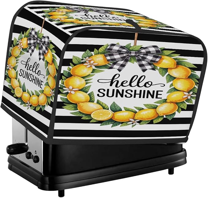 4 Slice Toaster Cover Hello Summer Lemon Toaster Covers Four Slice Wide Slot Waterproof and Dustproof Covers for Wide Slot Toasters and Small Appliances Kitchen Decor Gifts
