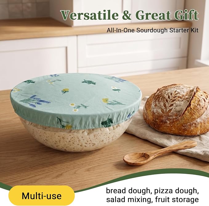 Glass Mixing Bowls 6.3 QT with Reusable Beeswax Bowl Covers for Sourdough Bread Making, 12 Inch Thickened Clear Large Salad Bowls for Kitchen Baking, Food Prep, Prepping, Microwave & Dishwasher Safe
