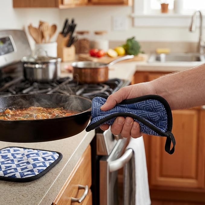 6 Pack Pot Holders 100% Cotton Heat Resistant Potholder, Machine Washable Pot Holder, Hot Pads, Table Pads for Cooking Baking (F)