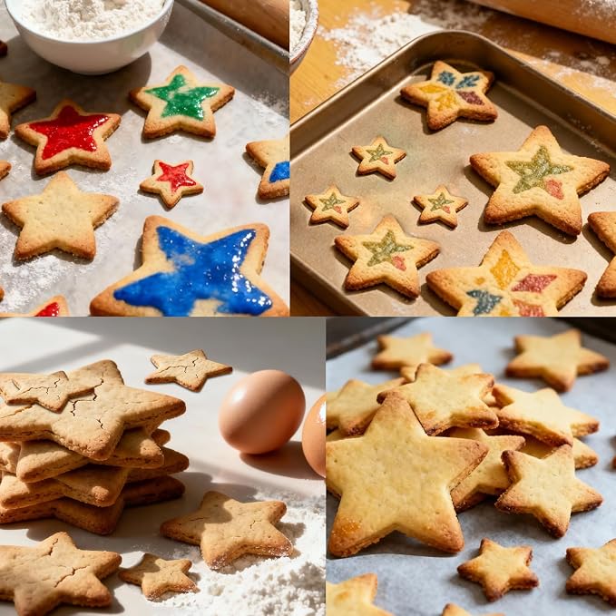 Star Cookie Cutters 3PCS, Stainless Steel Christmas Star Cookie Cutter Tools with Red Environmental PVC, Star Shape Moulds Set for Baking