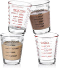 Shot Glass Measuring Cup Set, 4 Pack Espresso Shot Glasses (RED&Black) | Glass measuring cups feature 26 markings up to 1 OZ, 2 TBS, 6 TSP, 30 ML for espresso, liquor, medicine and recipes