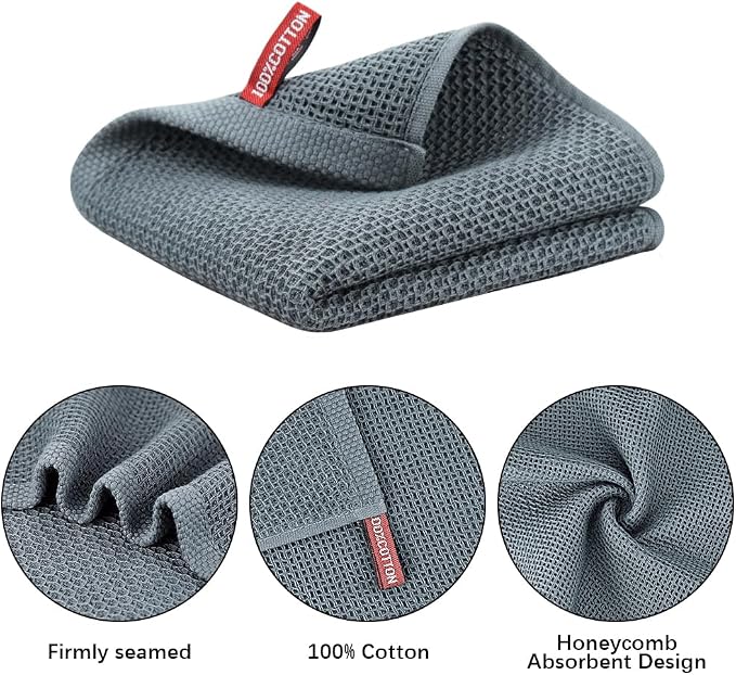 Nialnant 6 Pack Kitchen Towels,Large 100% Cotton Kitchen Hand Towels,Dish Towels for Drying Dishes 13x28 Inches,Dark Gray