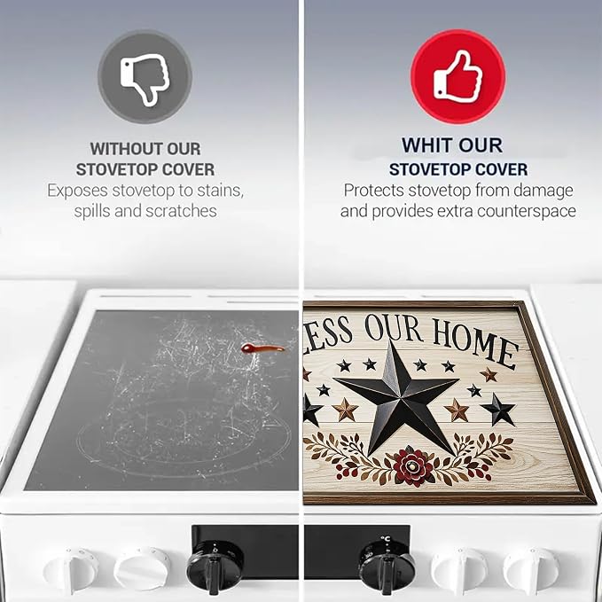 HOMETITUTE Stove Top Cover 28x20 Bless Our Home Star Heat Resistant Mat
