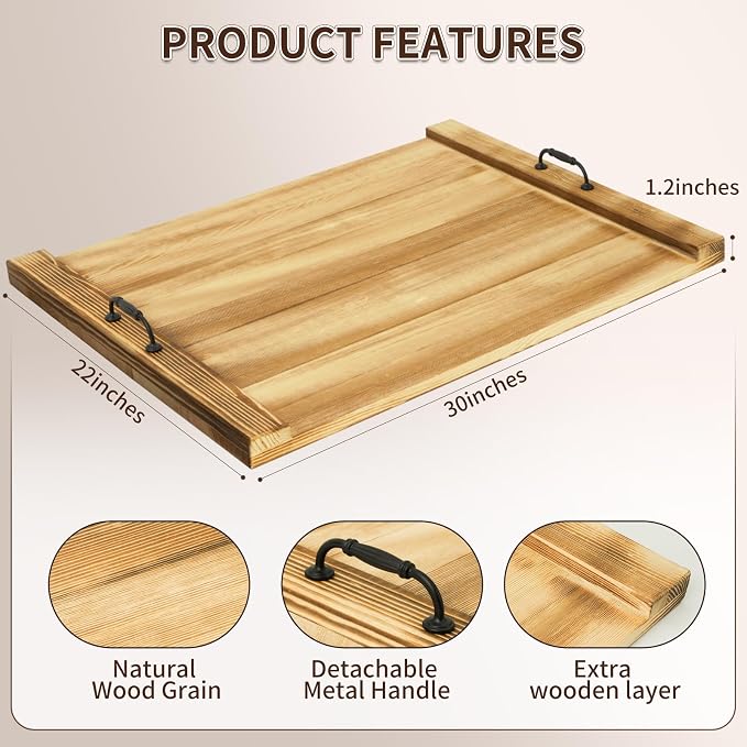 Gas Stove Top Cover with Handles, Wooden Noodle Board for Electric Gas Stovetop, 30 x 22 Inches, Light Brown