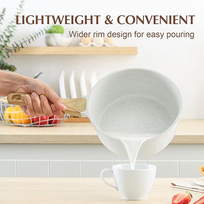 SENSARTE White Ceramic Nonstick Saucepan with Lid Set, Small Cooking Pot with Stay Cool Handle, Induction Compatible Saucepot, White Granite Coating, PFOA/PFAS Free, 2.0 + 2.5QT | Cooking Pot with Stay Cool Handle, Induction Compatible Saucepot, White ...