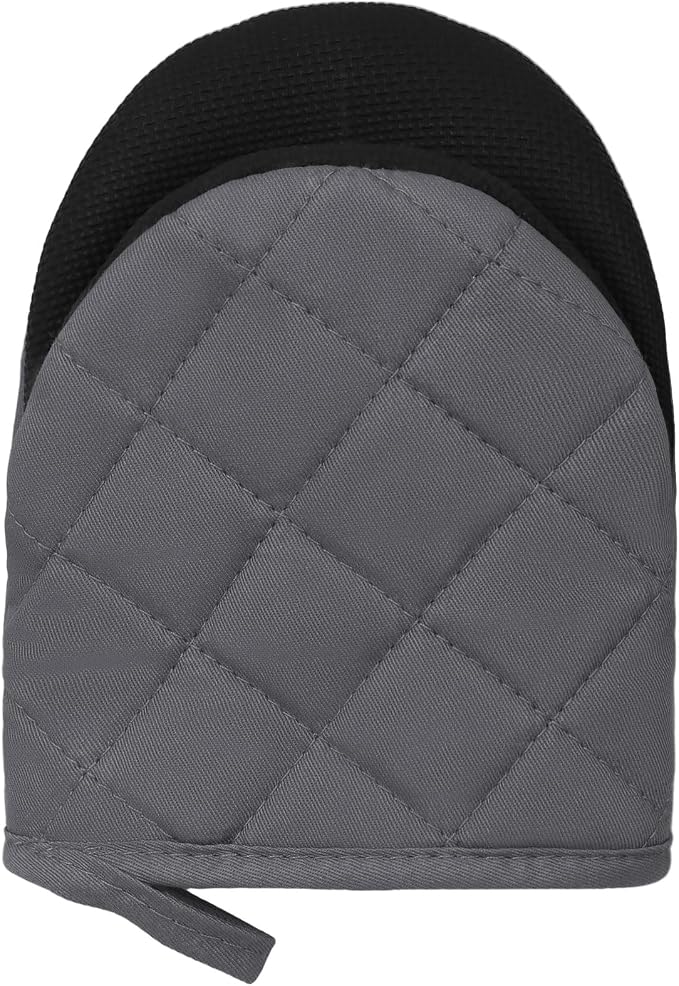 Goldmeet Mini Oven Mitts 2-Pack, 7"x5.5", 500°F Silicone Grip, Cement Gray | Non-Slip, Heat Resistant, Machine Washable, Hanging Loop, Fits Small Hands, for Baking Grilling BBQ Cooking