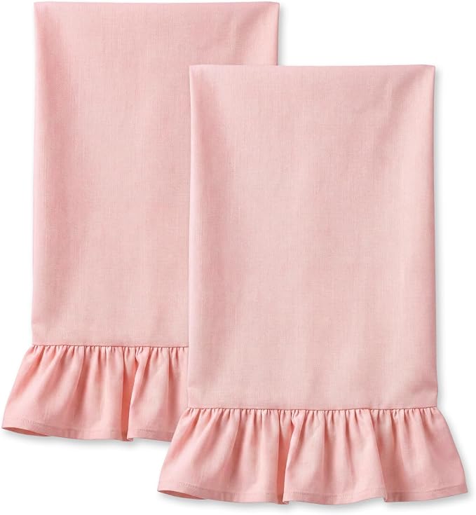 HunnmingRe Light Pink Kitchen Towels Set of 2, 100% Cotton Retro Ruffled Dish Towels 18"x28" Absorbent Tea Cloths for Farmhouse Charm, Drying Dishes, Entertaining Guests