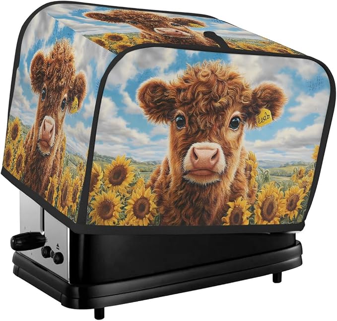 4 Slice Toaster Cover Highland Cow Sunflower Toaster Covers Four Slice Wide Slot Waterproof and Dustproof Covers for Wide Slot Toasters and Small Appliances Kitchen Decor Gifts