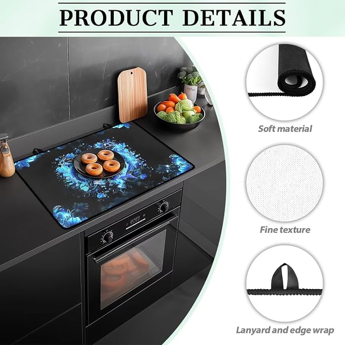 Dolphin Heart Stove Cover 30"x21" Heat Resistant Multi-Functional Counter Protector Non-slip Waterproof Mat for Glass Stovetop Protector Easy to Clean
