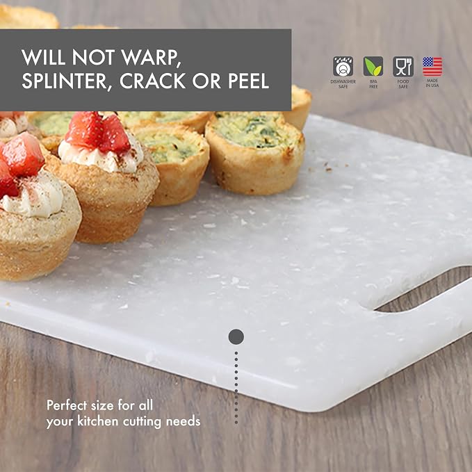 Dexas Classic Jelli Cutting Board with Handle, 9 by 15 inches, White Granite Pattern