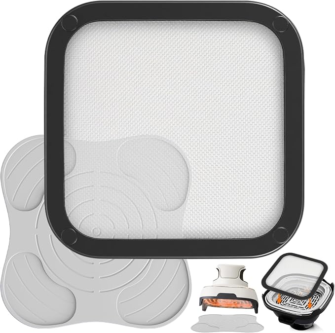 2 Pcs Silicone Heat Resistant Mat & Splatter Shield, Beige | Foldable Silicone Accessories for Air Fryer Countertop Protection Cooking Prep and Kitchen Use