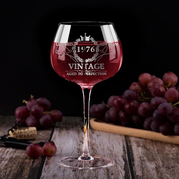 50th Birthday Gifts for Women, Vintage 1976 Engraved Wine Glass in Gift Box | Gift For Her Turning 50, Mom, Daughter, Sister, Friend, Lightweight Thin-Rimmed Glass, Elegant Design, Birthday Decoration