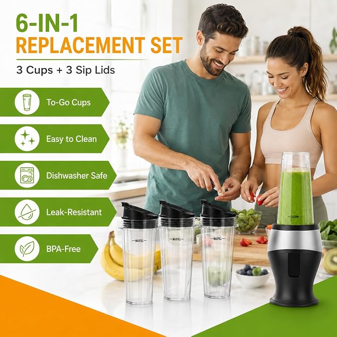 16 oz Ninja Blender Cups Replacement, 3 Pack Cups with Lids, Compatible with QB3001SS, BL660, BL770, BL780, BL740, BL810, 4-Tab Nutri Ninja Blender Cups