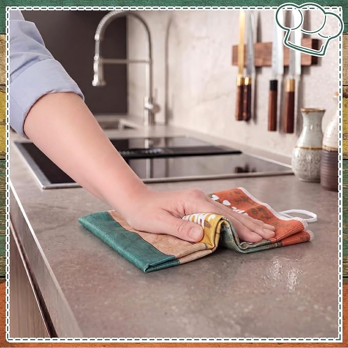 4 Pcs Vintage Kitchen Towels Absorbent Happiness Dish Towels Gift | Heart of the Home Quote Hand Tea Dishcloths with Hanging Loop for Home Housewarming Gift Funny Kitchen Decor Accessories