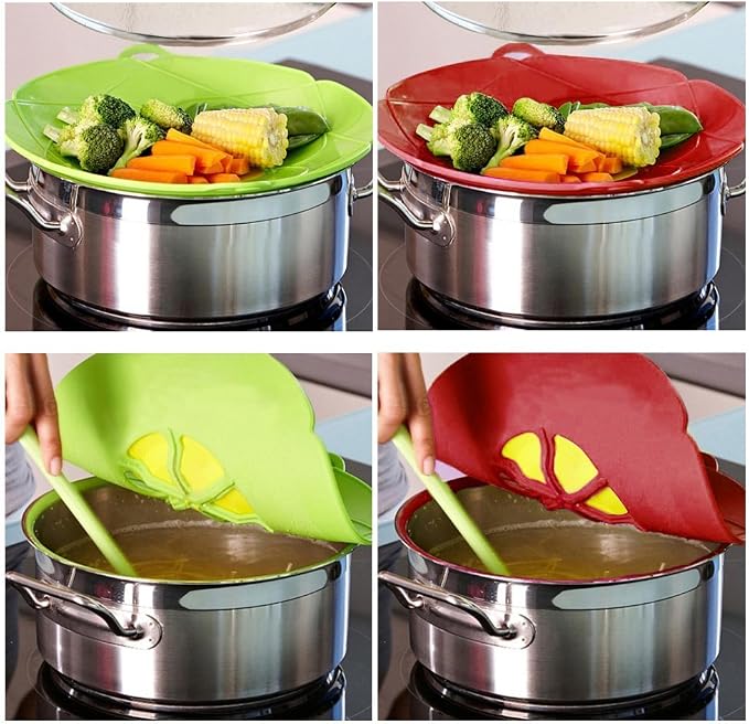 2 Pack Silicone Spill Stopper Lid, 10.2" Boil Over Safeguard, Splatter Guard Cover for Pots Pans, Food Grade Silicone Multi-Function Kitchen Tool, BPA Free Microwave Dishwasher Safe
