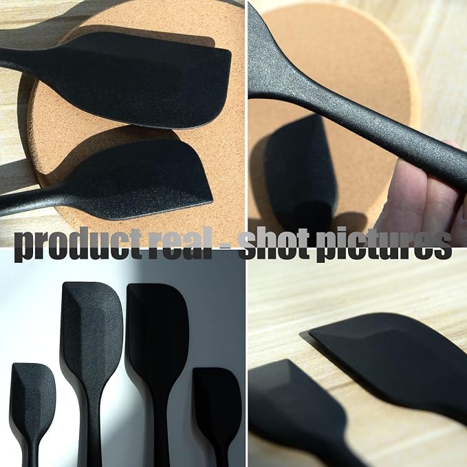 4 PCS Silicone Spatula,Rubber Spatula with Stainless Steel Core11 Inch Non-scratch Baking Cooking 8Inch Spatula Set Flexible Heat Resistant (Black)