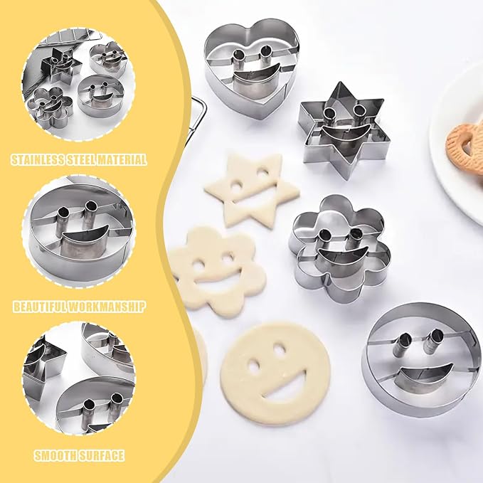 Stainless Steel Cookie Cutter Set, 4PCS Sandwiches Cutters Biscuit Molds for Baking,Geometric Frame Cookie Cutters Pastry Molds Perfect for Holiday Baking (Star Heart Flower Circle)