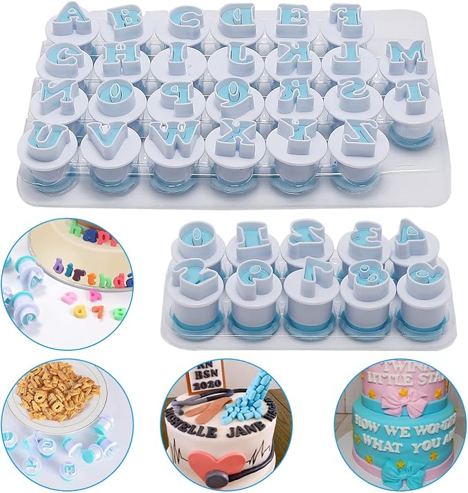 26PCS/Set Cookie Stamp Impress Cookie Cutters Alphabet Letter Cake Biscuit Mold Letter Shape DIY Cookie Biscuit Alphabet Cake Tool Embosser Cutter (Upper Case Shape with Number)