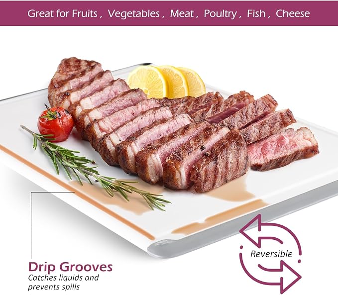 Extra Large Plastic Cutting Board for Kitchen - Gray 18 Inch Dishwasher Safe Chopping Board, Reversible Cutting Board with Juice Groove + Non Slip Feet for Meat, Fruit, Vegetables by Belwares