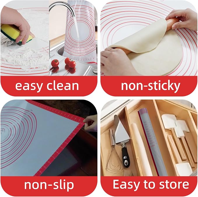 Dough Mat Silicone Baking Mats for Rolling Pastry Kneading Sheet Sourdough Bread Baking Supplies Red 28x20" 0.45mmT