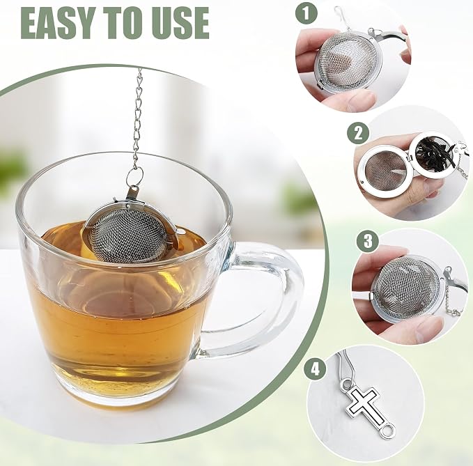 2Pcs Christian Baptism Tea Infuser, 2.1” Tea Ball with Jesus Cross Pendant | Stainless Steel,Tea Diffuser for Filtering Tea,Tea Infusers for Loose Tea, for Flavoring Herbal Spices and Seasonings