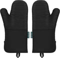 Beneno Heat Resistant 500°F Kitchen Oven Mitts 2-Pack, 7.5"x14.3", Black | Textured Non-Slip Silicone Grip, Extra Long Forearm Protection, Soft Quilted Cotton Terry Lining, Ideal for Baking & Grilling