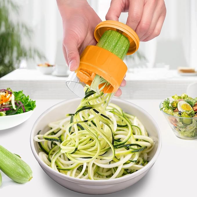 3 in 1 Vegetable Spiralizer Slicer, Adjustable Zucchini Carrot Noodle Maker, Cucumber Spiral Cutter, Easy to Use Kitchen Tool（Orange）