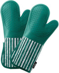 Alselo Silicone Oven Mitts Heat Resistant 932℉ with Waterproof & Non-Slip | Kitchen Mittens Set of 2,Extra Long 7.5"x15" Gloves with Soft Cotton Terry Lining for Baking Cooking BBQ (Emerald Green,2)
