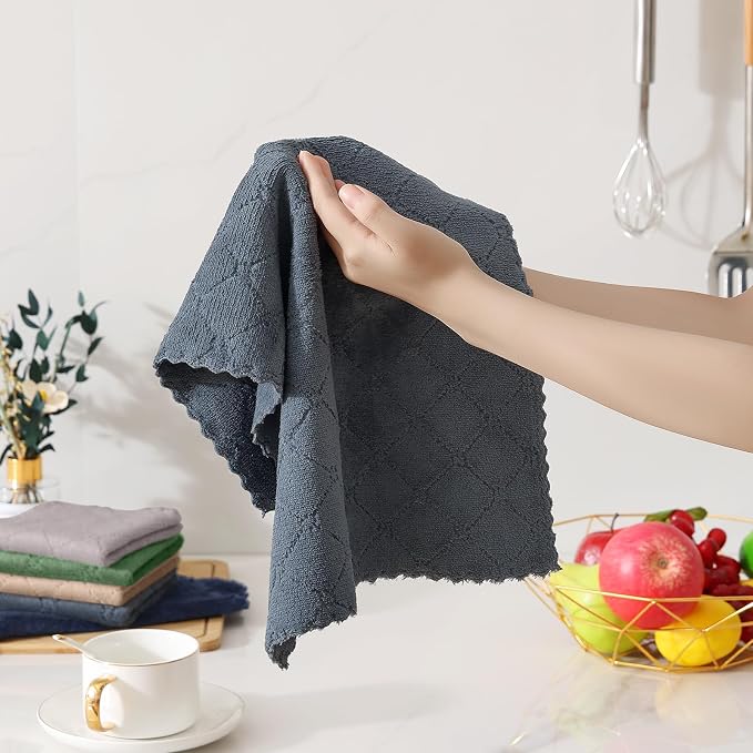 Homaxy Super Soft 12 Pack Kitchen Towels and Dishcloths Set, Dark Grey | Ultra-Absorbent, 10 x 10 and 13 x 19 Inches, Coral Velvet, No Lint, Nonstick Oil, Fast Drying, Microfiber Cleaning Cloth