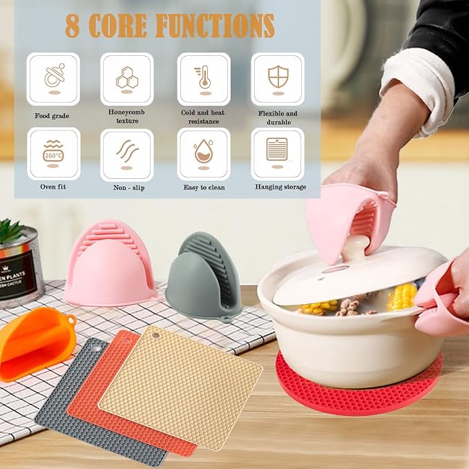 Hot Pads and Oven Mitts, Trivets for Hot Dishes and Hot Pan, Hot Pads for Kitchen, Countertops, Spoon Rest, Red