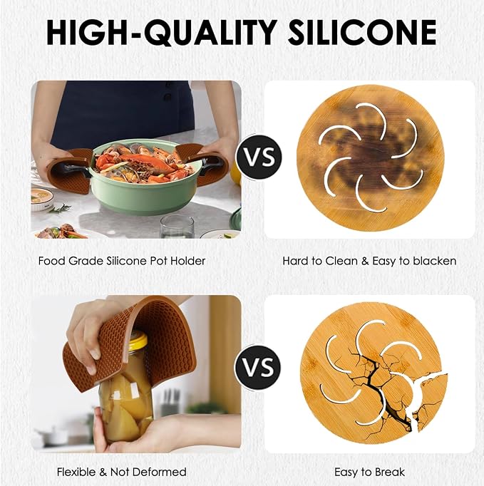 4 Pack Silicone Trivet Mats, Heat Resistant Hot Pot Holders and Pads for Kitchen Countertop, Non-Slip Brown Trivets for Pots and Pans, Hot Plate Coffee Mat