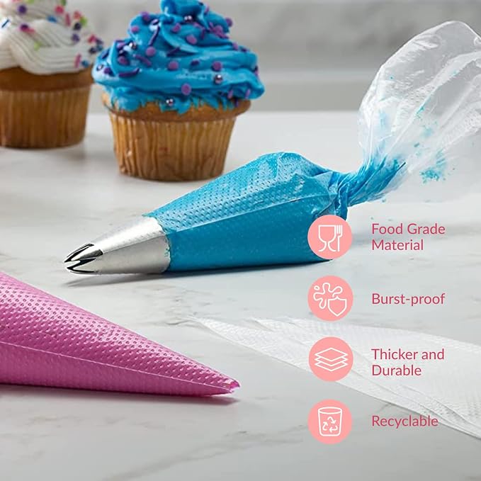 Set of 200 - Anti Burst Piping Bags 12 Inch - Prestee Tipless Icing Bags - Durable Frosting Piping Bag Tools - Pastry and Cookie Decorating Supplies (Pack of 2)