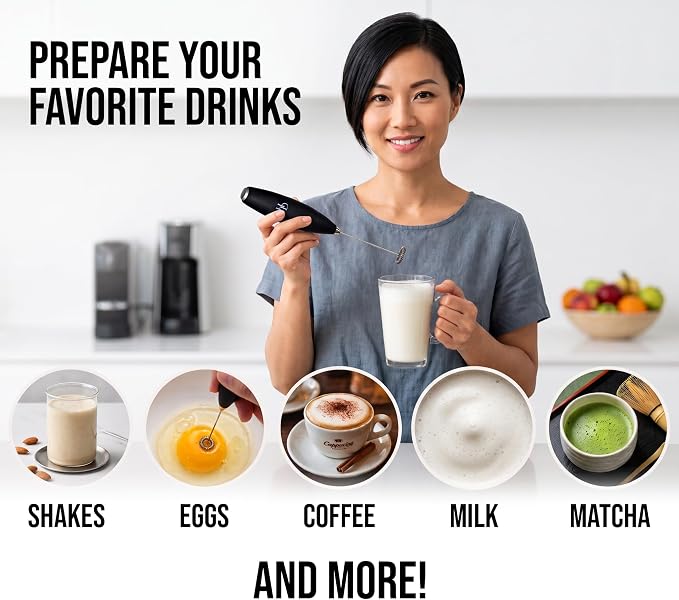 Milk Frother With Stand | Handheld Electric Wand for Frothing & Mixing | Hand Blender, Coffee Frother Handheld Drink Mixer for Lattes, Cappuccinos, Protein Powder, Matcha & More, Frother Wand