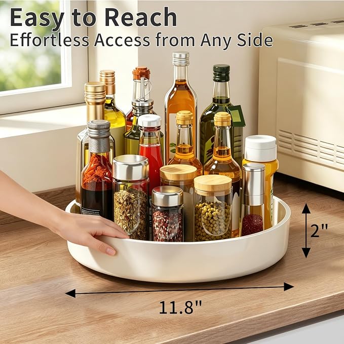 Lazy Susan Organizer Turntable, 11.8" Rotating Spice Rack Organization with Non-Slip Base & Raised Lip, Pantry Organizers and Storage for Cabinet, Kitchen, Bathroom, Countertop, Refrigerator