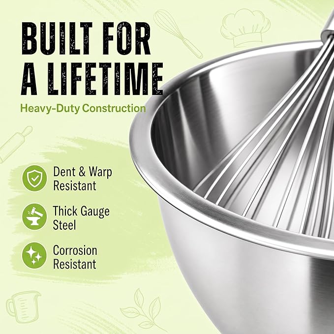 Large Stainless Steel Mixing Bowl 8 Quart - Extra Large Metal Mixing Bowl for Baking, Bread Dough, Salad - Deep Stainless Bowl - Commercial Kitchen Basin - Meal Prep - Stainless Steel- 2 Pack