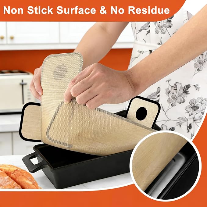 4 Pack Full-Coverage Silicone Bread Sling, Nonstick Silicone Loaf Pan Liner | Reusable & Dishwasher Safe Bread Baking Mats Fit 9x5, 9.5x5, 10x5 Inch Bakeware, Folded Corners Prevent Batter Leakage, Brown